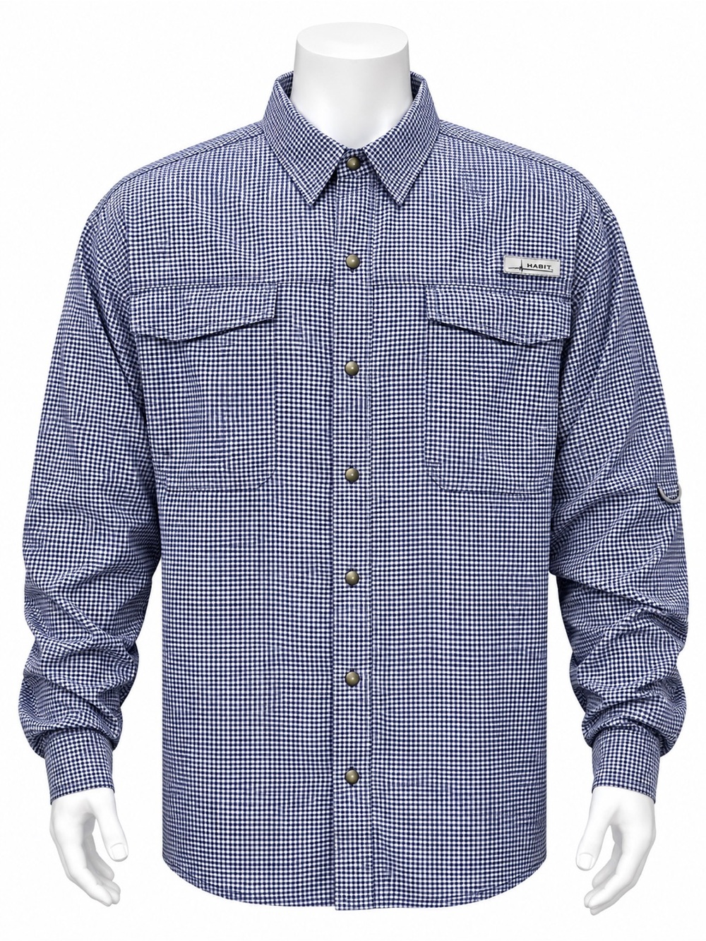 Habit Blue White Check Vented Button Up Men's Long Sleeve Fishing Shirt Size 2XL
